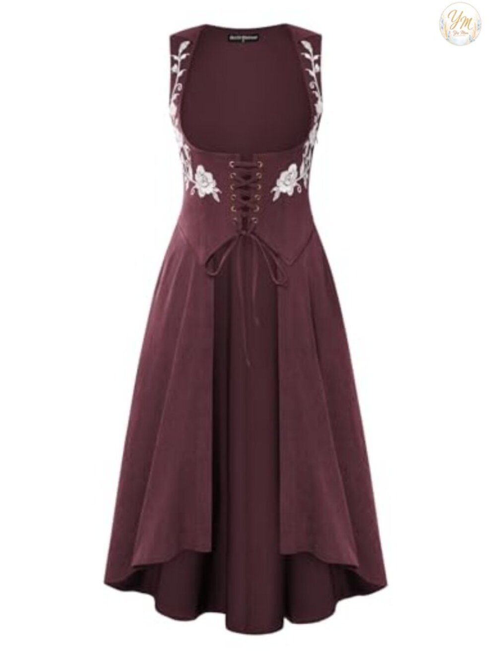 Renaissance Medieval Corset Dress with Floral Embroidery Hooded